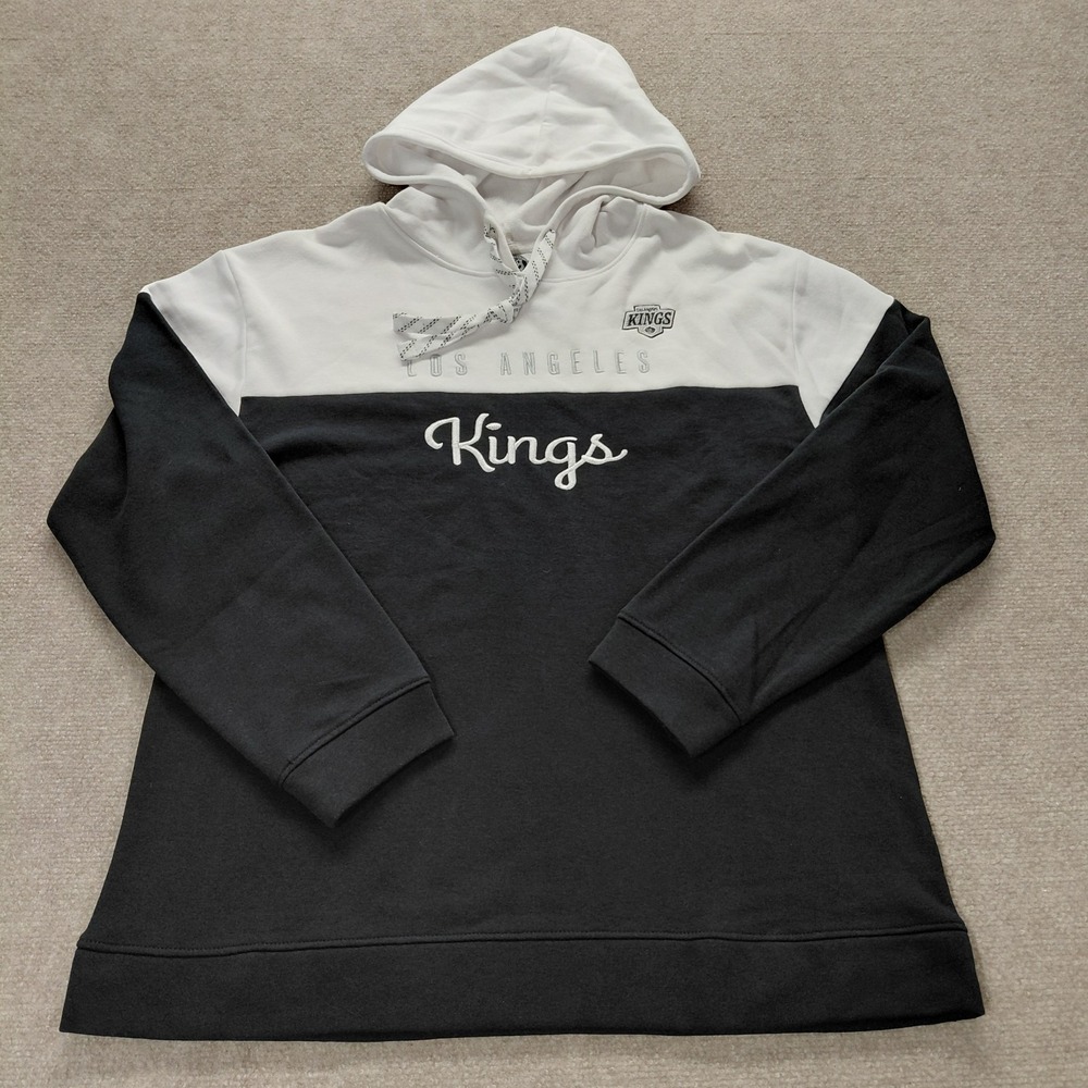 NHL LA Kings Women M Black White Colorblock Embroidered Pullover Logo Hoodie NEW